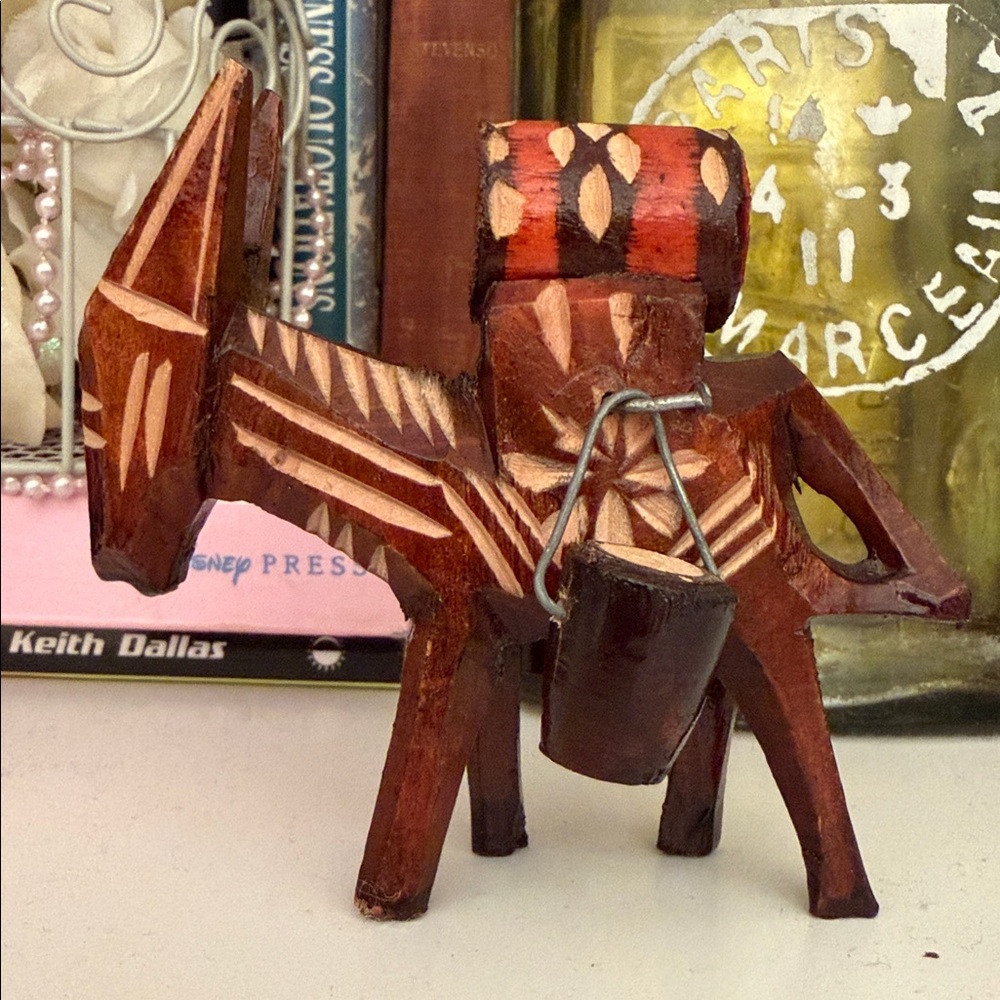 Handcrafted Wooden Donkey with Barrels Fork Art Figurine Vintage Decor Small - Picture 6 of 10